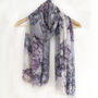 Grey And Lilac Faded Hydrangea Print Luxury Scarf Gift Boxed With Card, thumbnail 4 of 5