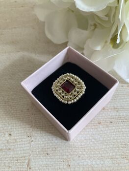 Gold Maroon Kundan Adjustable Ring, 5 of 8