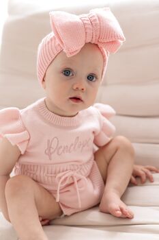 Soft Knit Personalised Embroidered Frill Sleeve Romper, 3 of 12