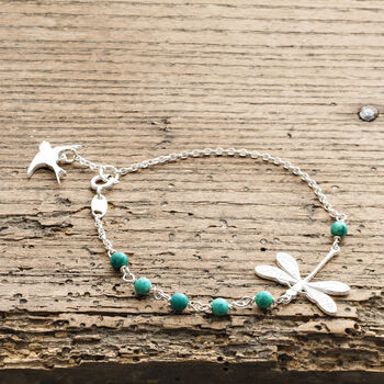 Silver Dragonfly Bracelet With Pearls Or Turquoise, 2 of 3