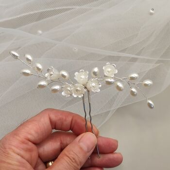 Pearl Flower Bridal Hair Pin With Gold Or Silver Wire, 6 of 13