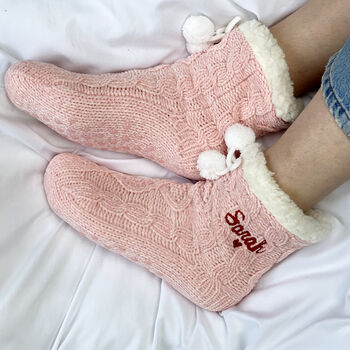 Embroidered Heart Valentine Super Soft Slipper Socks, 3 of 5