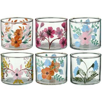 Tea Light Glass Votives With Handpainted Florals | Assorted Designs, 2 of 7