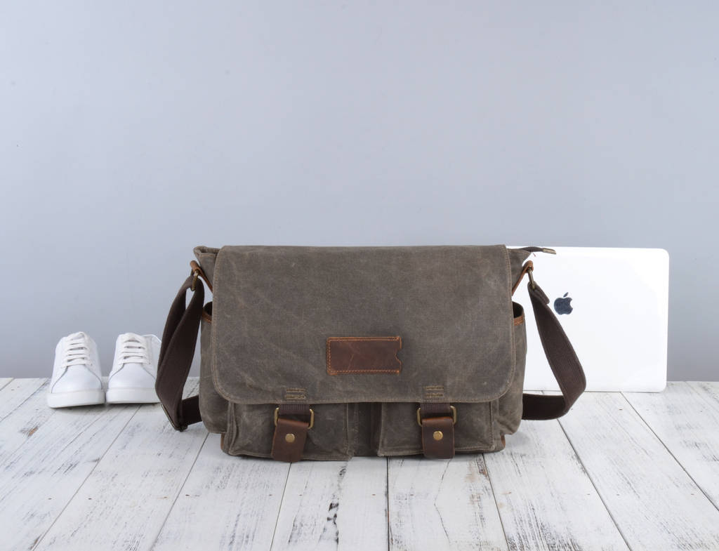 Waxed Canvas Water Repellent Postman Shoulder Bag By EAZO ...