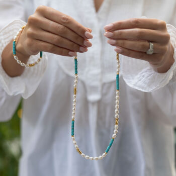 Pearl Bracelet With Turquoise And Gold Filled Beads, 2 of 4