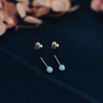 Extra Tiny Opal Ball Stud Earrings In Sterling Silver, 2 of 12