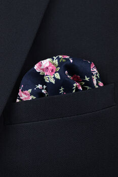 Wedding Handmade Cotton Floral Print Tie In Navy Blue, 4 of 8