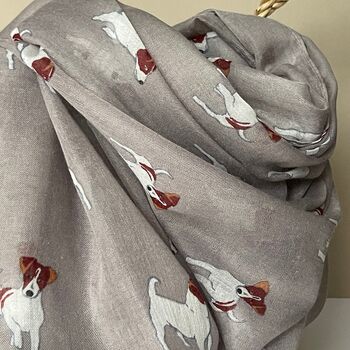 Jack Russell Print Scarf In Grey, 2 of 5
