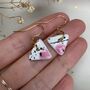 Ceramic Triangle Earrings Pink White And Black Speckled Dangle Earrings With Gold Hooks, thumbnail 3 of 11