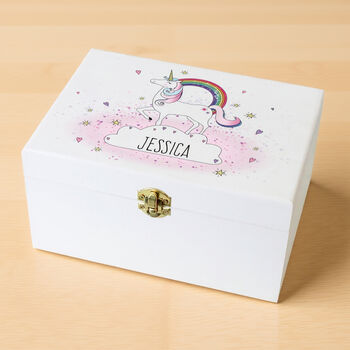 Personalised Unicorn White Wooden Keepsake Box, 4 of 5