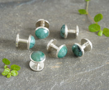 Emerald Sterling Silver Dress Shirt Studs, Set Of Six, 2 of 3