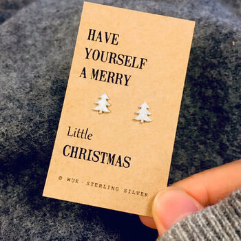 Merry Christmas Sterling Silver Tree Earrings, 11 of 11