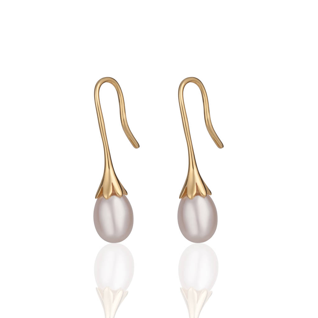 Gold Plated Petal Pearl Droplet Earrings By Scream Pretty