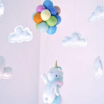 Unicorn Nursery Mobile Flying With Rainbow Balloons, 3 of 9