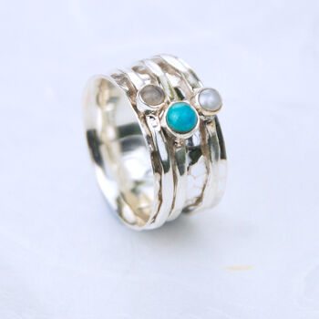 Sterling Silver Turquoise And Moonstone Spinning Ring, 3 of 7
