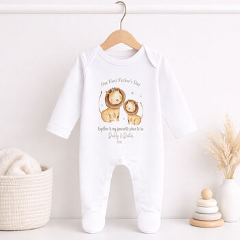 Personalised First Father’s Day Lion Baby Outfit, 4 of 8