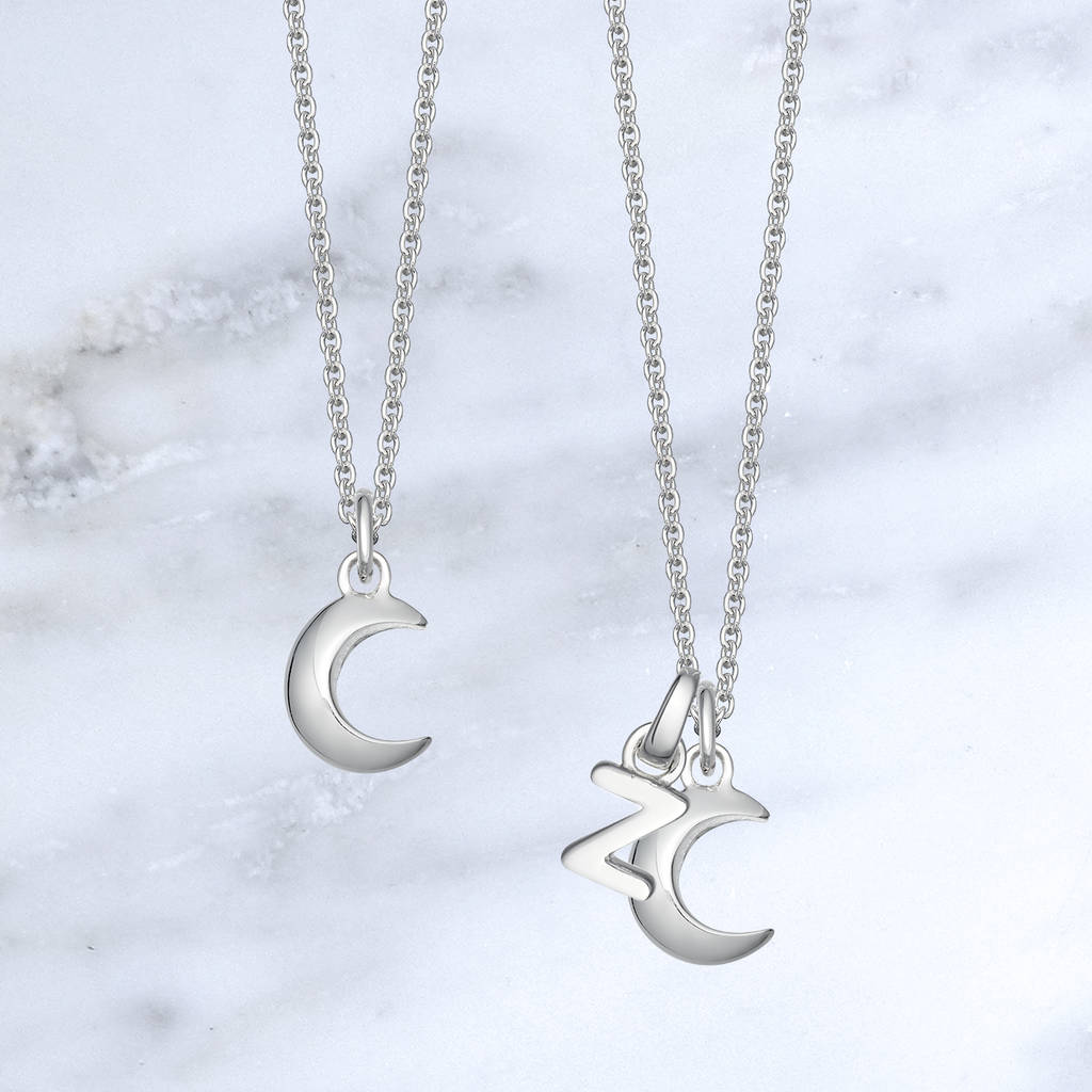 Sterling Silver Moon Initial Necklace By Hersey Silversmiths