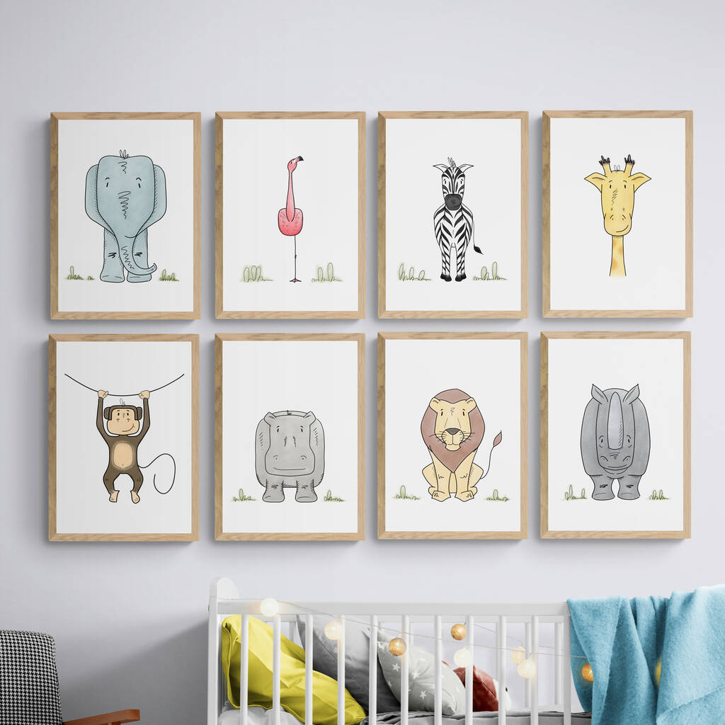 Safari Animals Nursery Art Print Set A3, 11x14 By TWC Art