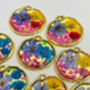 Gold Earrings With Red And Blue Flowers, thumbnail 2 of 7