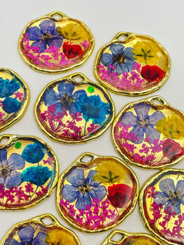 Gold Earrings With Red And Blue Flowers, 2 of 7