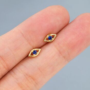 Sterling Silver Tiny Evil Eye Stud Earrings, 5 of 9