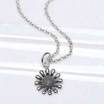 Sterling Silver Oxidised Delicate Daisy Necklace, 5 of 8