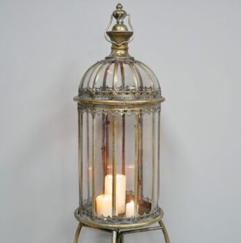 Antique Gold Large Candle Lantern On Stand, 2 of 3