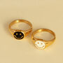 Signet Ring With Black Happy Smile Face, Gold Plated, thumbnail 4 of 5