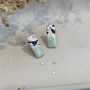 Mint Green Ceramic Bar Stud Earrings Abstract Splatter Minimalist Studs, thumbnail 4 of 8