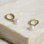 Yellow Gold Plated Round Pearl Huggie Hoop Earrings, thumbnail 3 of 7