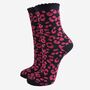 Women's Glitter Socks Pink Black Leopard Print, thumbnail 2 of 5