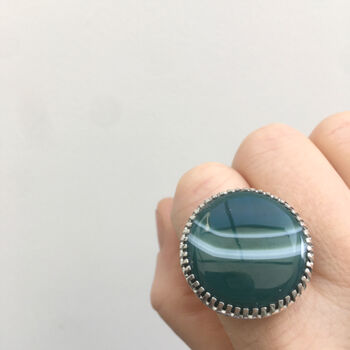 Banded Green Agate Gemstone Ring Set In Sterling Silver, 2 of 5