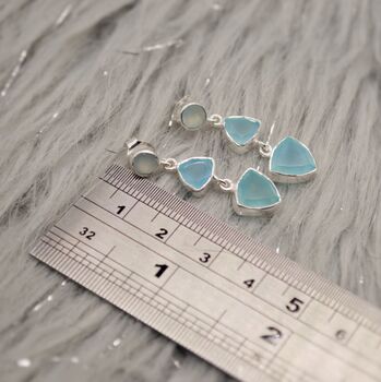 Aqua Chalcedony Multi Shape Stone 925 Silver Earrings, 6 of 8