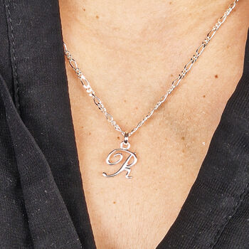 925 Sterling Silver Initial Fancy Script Necklace, 3 of 7