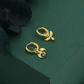 Mismatched Phoenix And Dragon Charm Huggie Hoop Earrings In Sterling Silver, 4 of 12