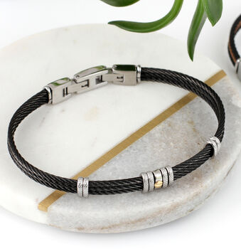 Mens Ruthenium And Gold Plated Double Cable Bracelet, 3 of 5