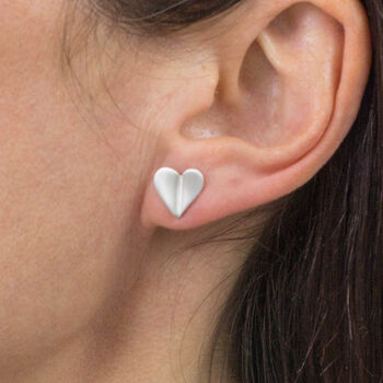 Sterling Silver Folded Heart Stud Earrings, 2 of 5