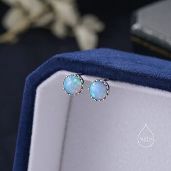Sterling Silver 6mm Blue Opal Stud Earrings, 3 of 12