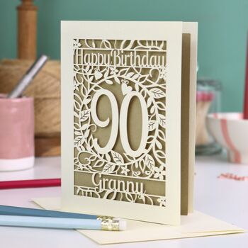 Personalised 90th Birthday Card Papercut Flower Design, 5 of 7