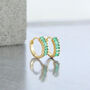 Gold Plated Mini Green Stone Baguette Huggie Hoop Earrings, thumbnail 1 of 2