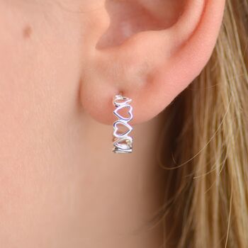 Sterling Silver Open Heart Hoop Earrings, 3 of 7