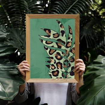 Set Of Four Tropical Animal Print Leaves Vibrant Art, 5 of 7