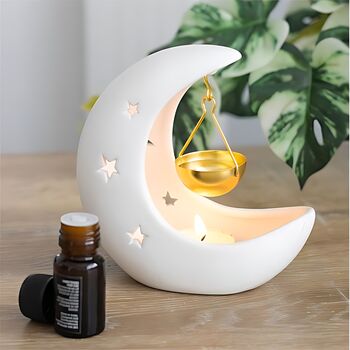 White Crescent Moon Oil Burner With Gold Dish, 3 of 3