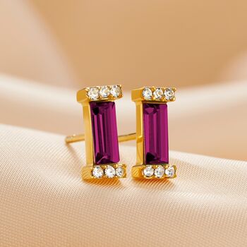 Birthstone Baguette Stud Earrings In Gold Vermeil, 6 of 12
