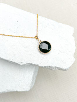 Agate Round Black Real 18k Gold Plated Necklace, 2 of 3