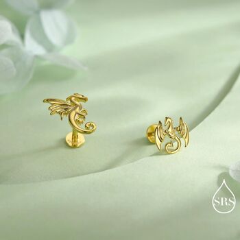 Mismatched Dragon Internally Threaded Flat Back Earrings In Sterling Silver, 4 of 11