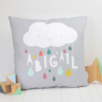 Personalised Cloud And Raindrops Name Cushion, 3 of 8