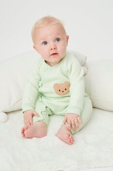 Personalised Green Quilted Teddy Bear Boucle Romper, 6 of 7