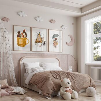 Cosy Woodland Animal Nursery Art Print – Autumn Forest Animals And Cabin Illustration, 2 of 2