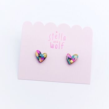 Hand Painted Abstract Wonky Heart Stud Earrings, 6 of 8